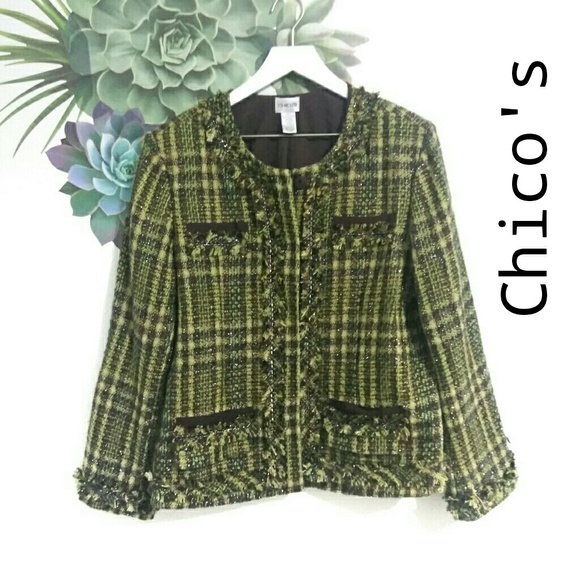 Chico's Jackets & Blazers - Chico's Green Brown Tweed Blazer Jacket